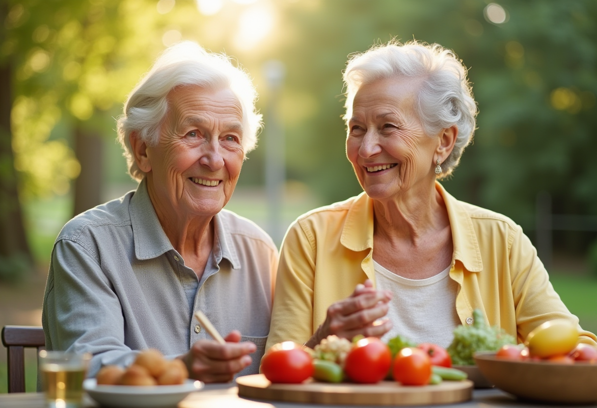 Літня пара готує здорову їжу